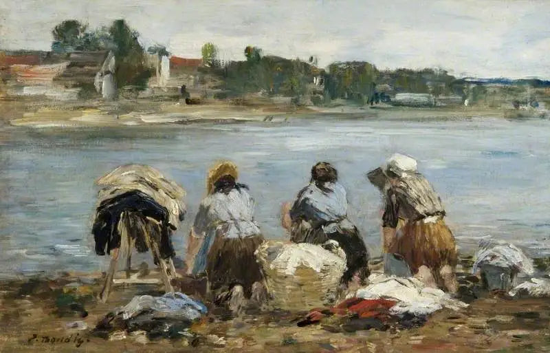 Vaskekoner ved bredden av Touques - Eugène Boudin