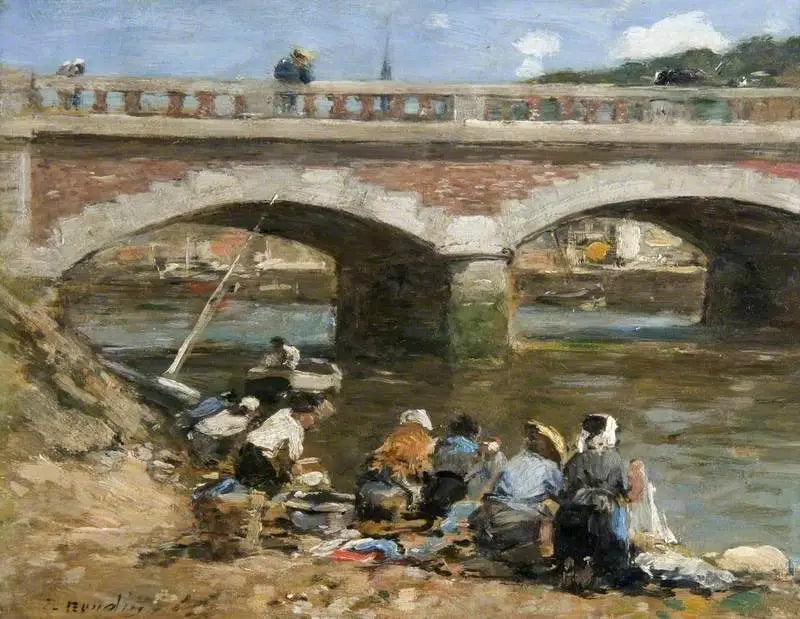 Vaskekoner ved bredden av Touques - Eugène Boudin
