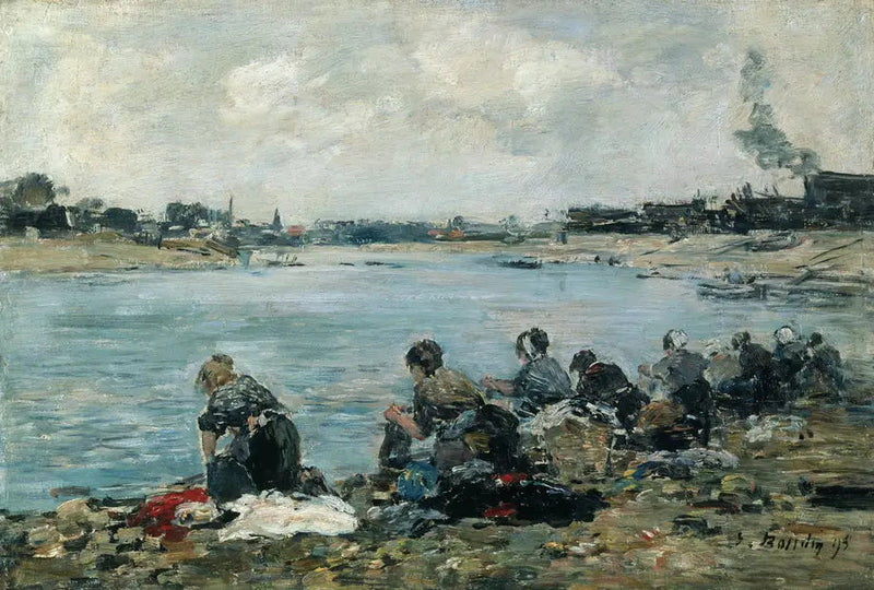 Vaskemaskiner ved Touques-elven - Eugène Boudin