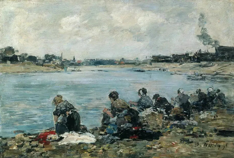 Vaskemaskiner ved Touques-elven - Eugène Boudin
