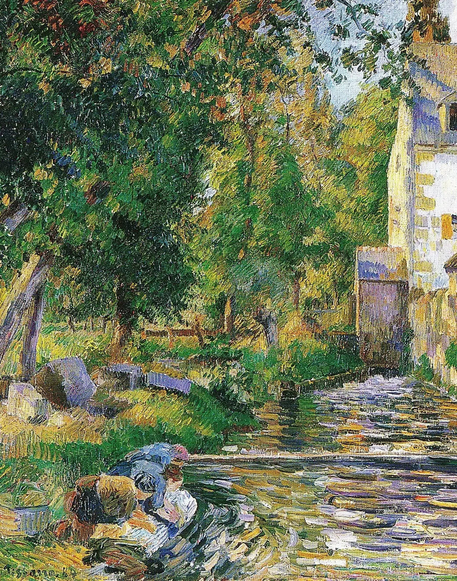 Vaskeriet og møllen i Osny - Camille Pissarro