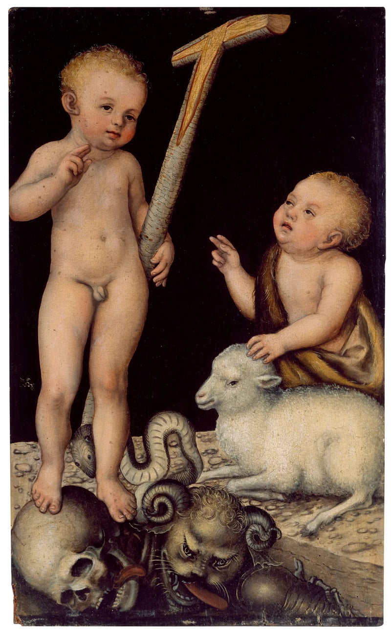Det elskede baby Jesus av Johannes Døperen barn - Lucas Cranach den eldre