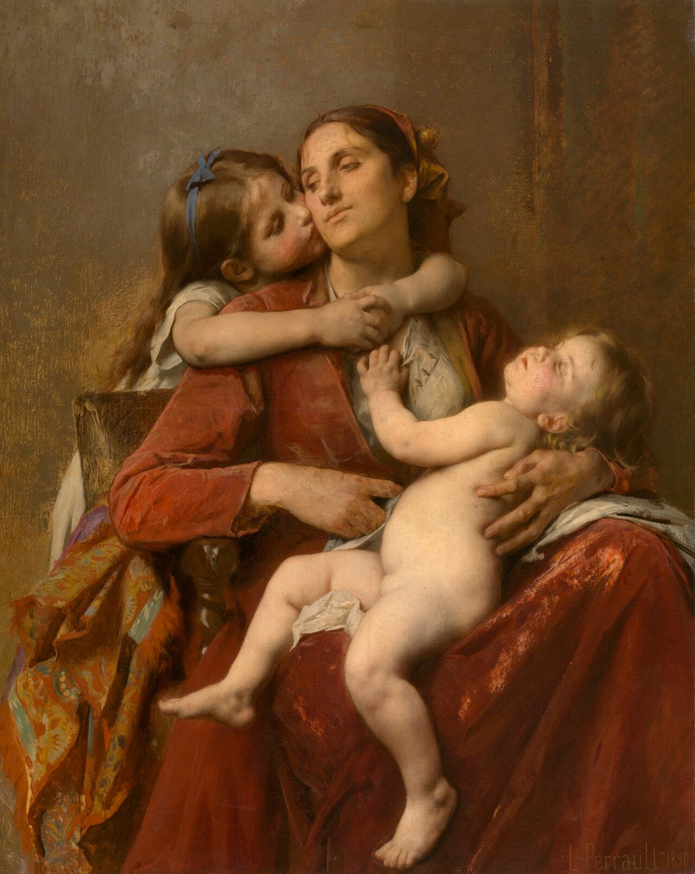 Le bonheur maternel - Léon Perrault image 1 copie peinte à la main à l’huile