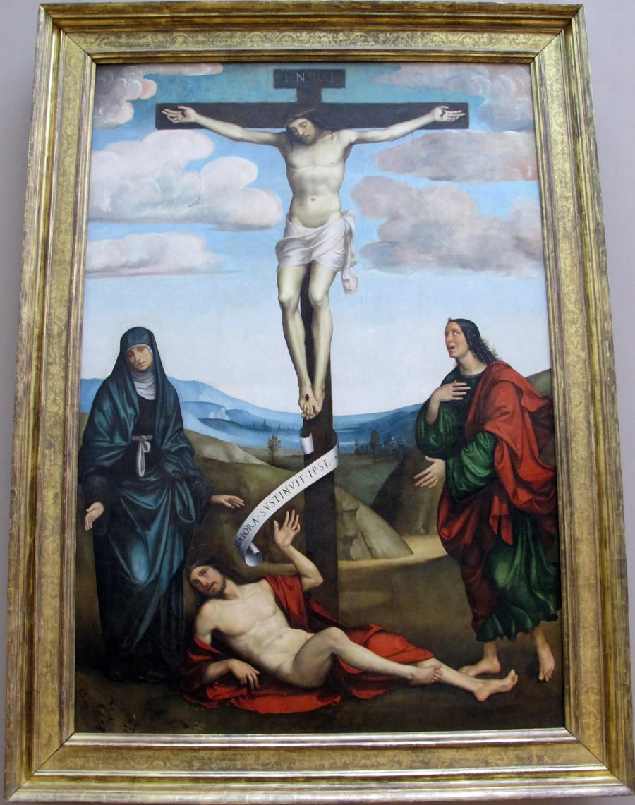 Korsfestelsen med Saint Job ved foten av korset - Francesco Francia