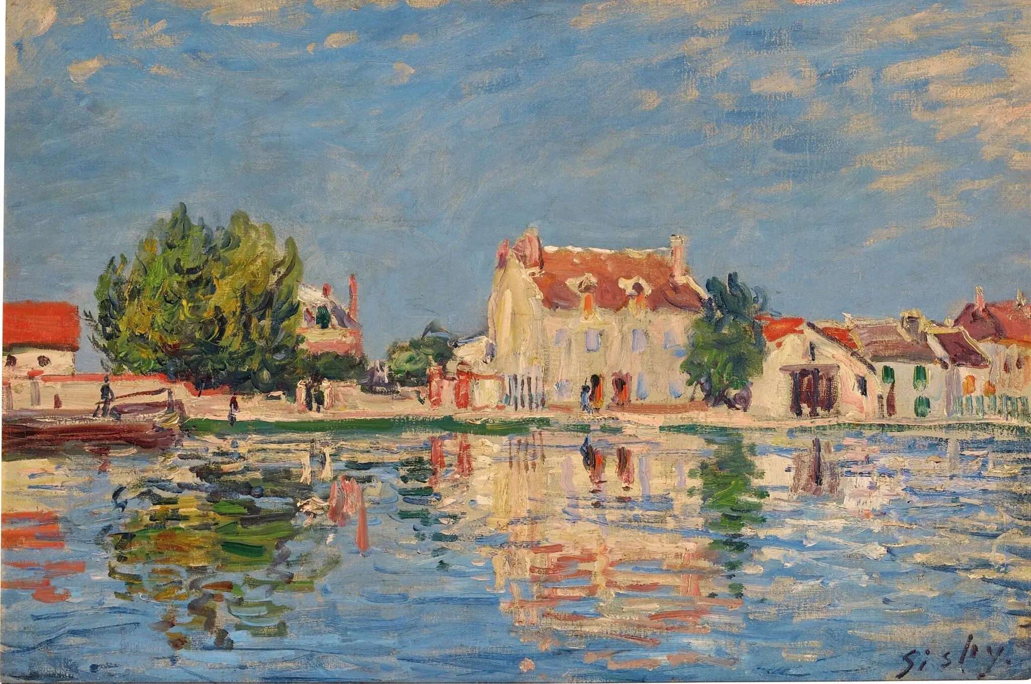 Le canal du Loing à Saint-Mammès - Alfred Sisley image 1 copie de tableau peinte à la main