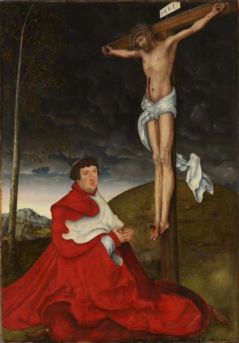 Kardinal Albrecht von Brandenbourg foran Korsfestelsen - Lucas Cranach den eldre