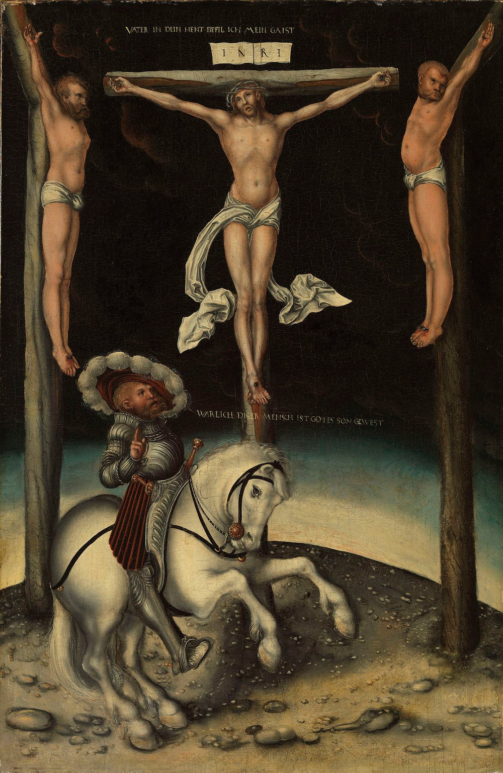 Le centurion Longin parmi les croix du Christ et les deux larrons - Lucas Cranach the Elder image 1 reproduction d’œuvre d’art à l’huile