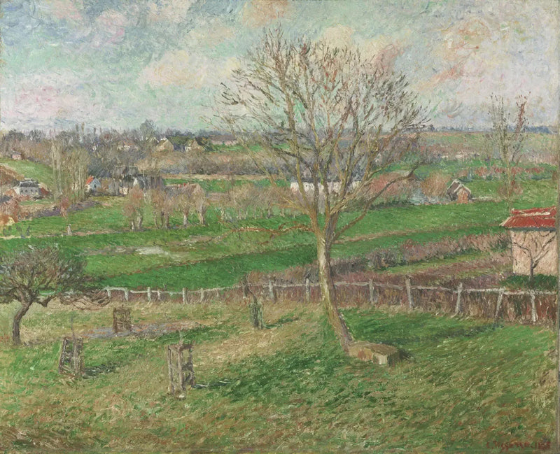 Marken og Det Store Valnøttreet om vinteren, Eragny - Camille Pissarro