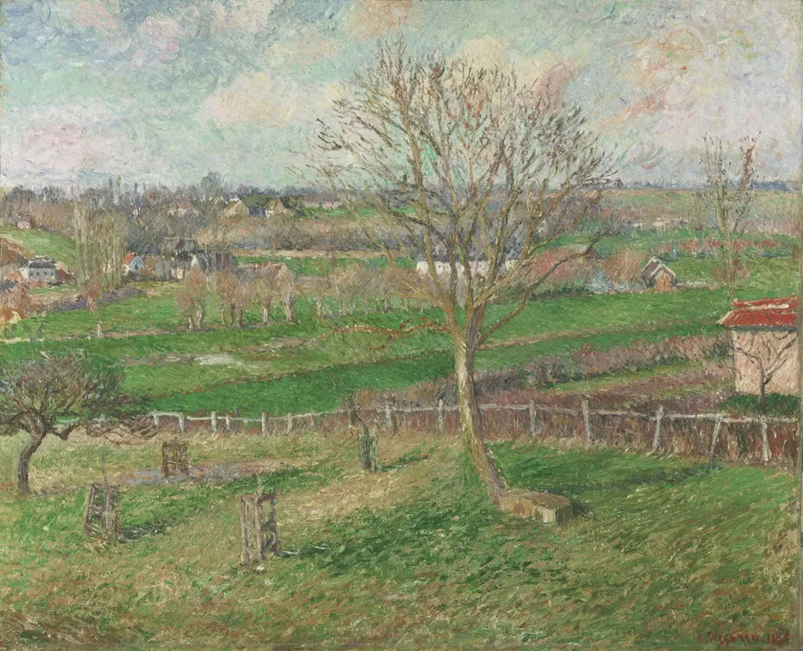 Marken og Det Store Valnøttreet om vinteren, Eragny - Camille Pissarro