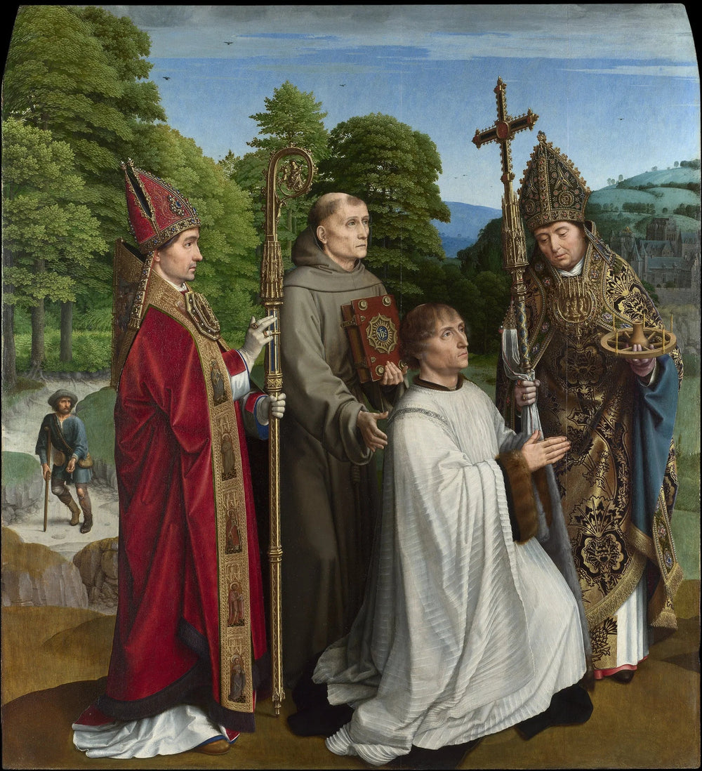 Le chanoine Bernardijn Salviati et trois saints - Gérard David image 1 reproduction de peinture à l’huile