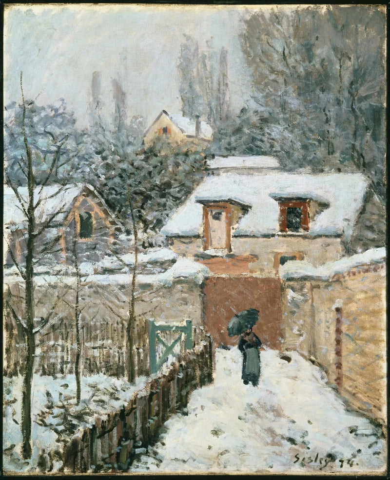 Veien til Étarché under snøen i Louveciennes - Alfred Sisley
