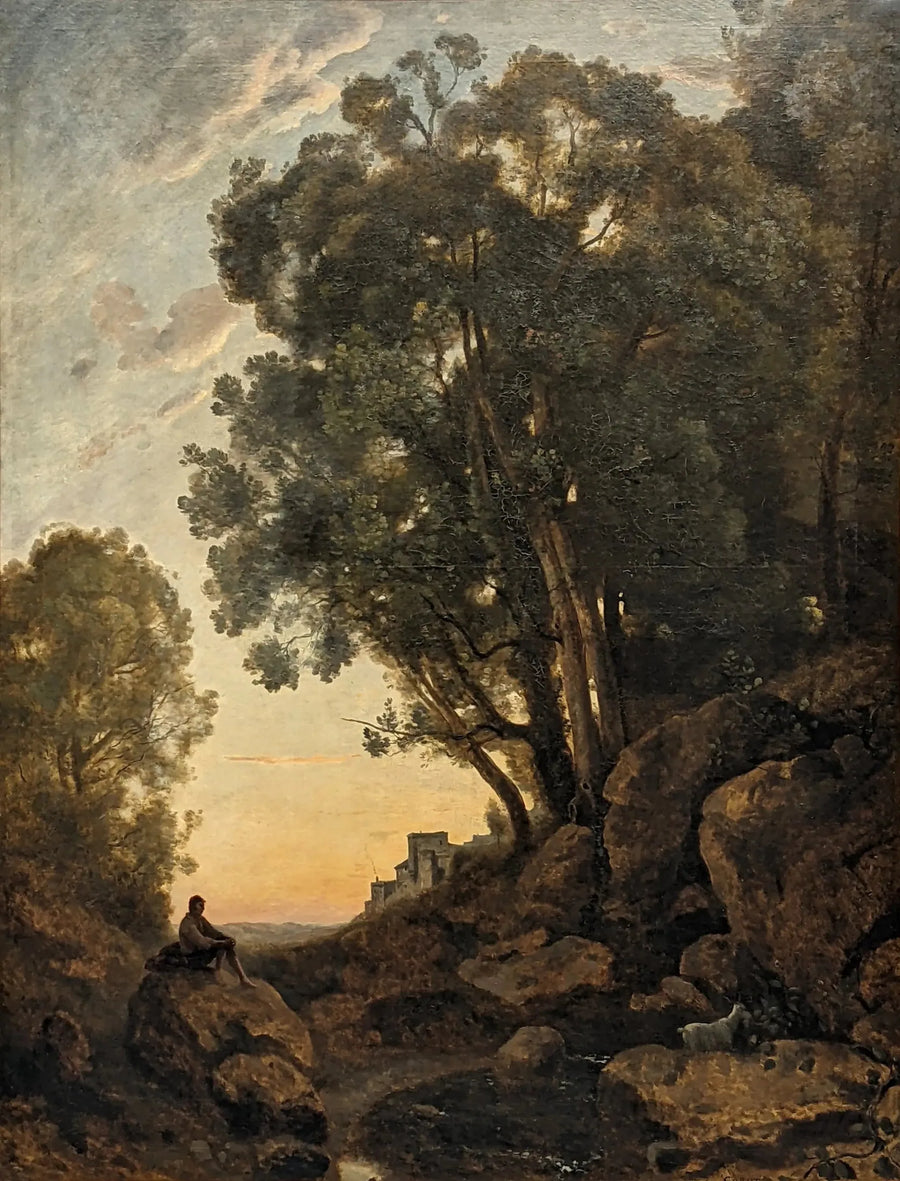 Den italienske geitenbonden. Solnedgangseffekt - Jean-Baptiste Camille Corot