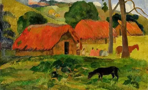 Hunden foran hytta, eller De tre hyttene - Paul Gauguin