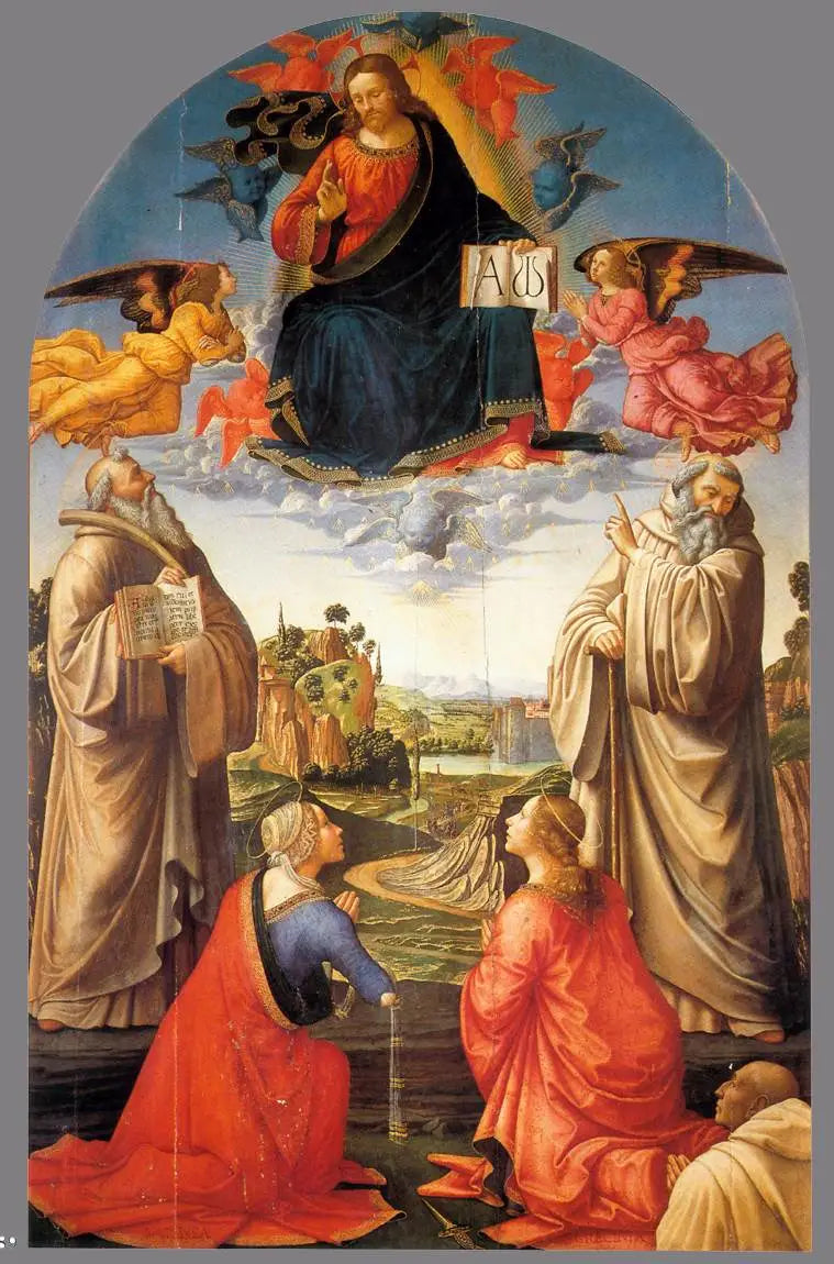 Kristus i himmelen med fire helgener og en donator - Domenico Ghirlandaio