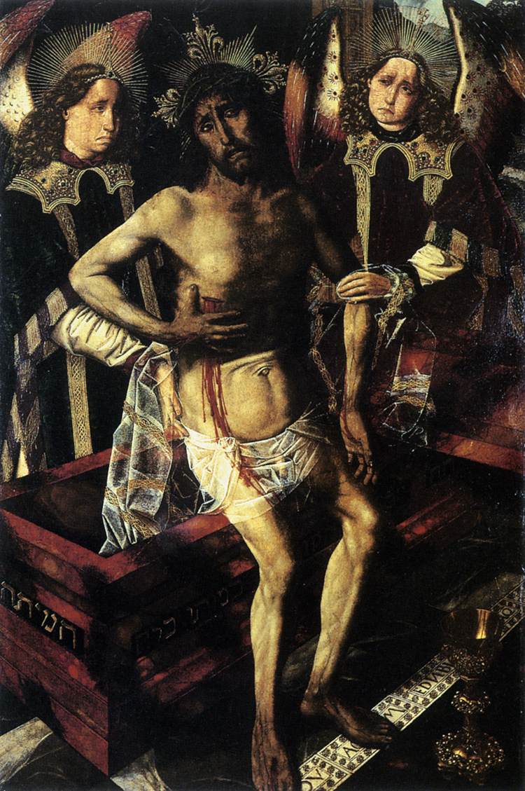 Kristus i gravkammeret støttet av to engler - Bartolomé Bermejo