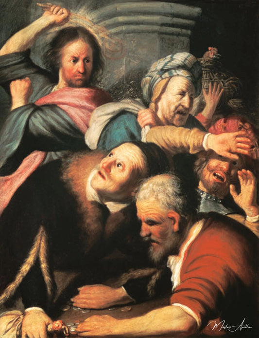 Le Christ chasse du temple les prêteurs d'argent - Rembrandt van Rijn - Reproductions de tableaux et peintures haut de gamme