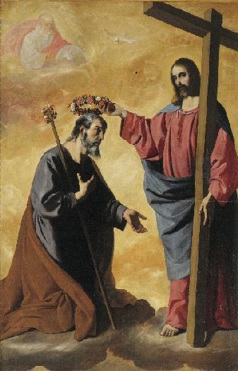 Kristus som krones av den hellige Josef - Francisco de Zurbarán