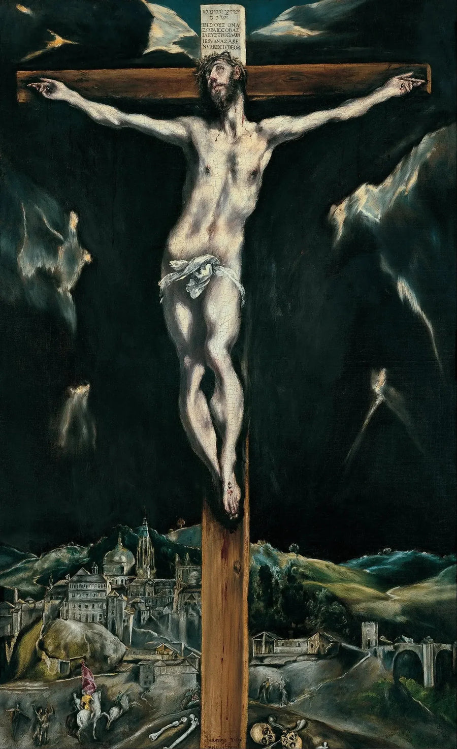 Den korsfestede Kristus med Toledo i bakgrunnen - El Greco