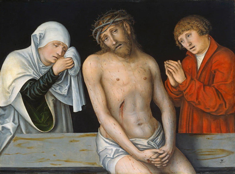 Kristus av lidelse mellom Jomfruen og Johannes Døperen - Lucas Cranach den eldre