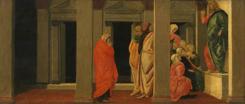 Kristus som underviser (predella, panel ett) - Sandro Botticelli
