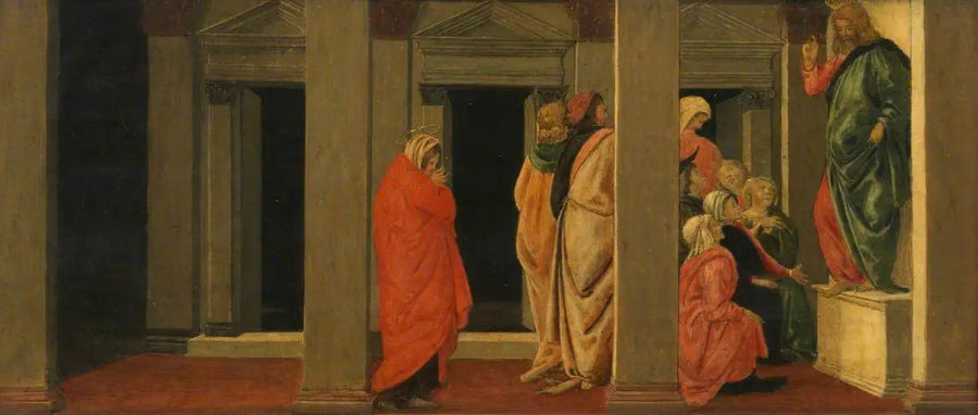 Kristus som underviser (predella, panel ett) - Sandro Botticelli