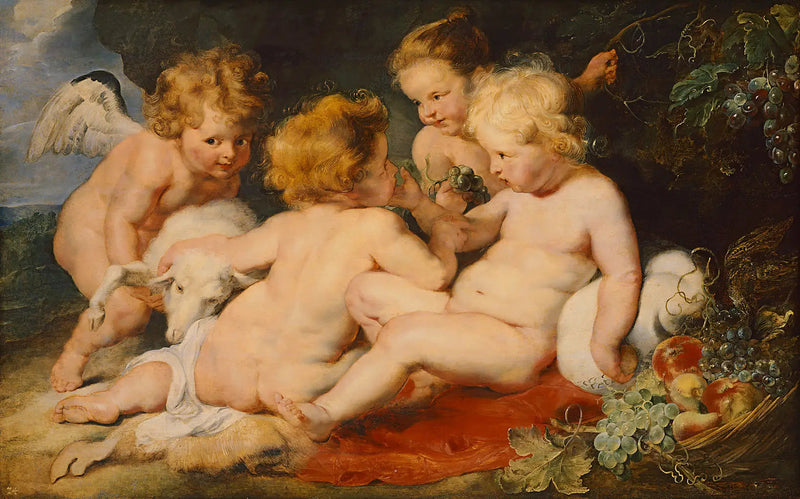 Kristus og Johannes Døperen som barn og to engler - Peter Paul Rubens