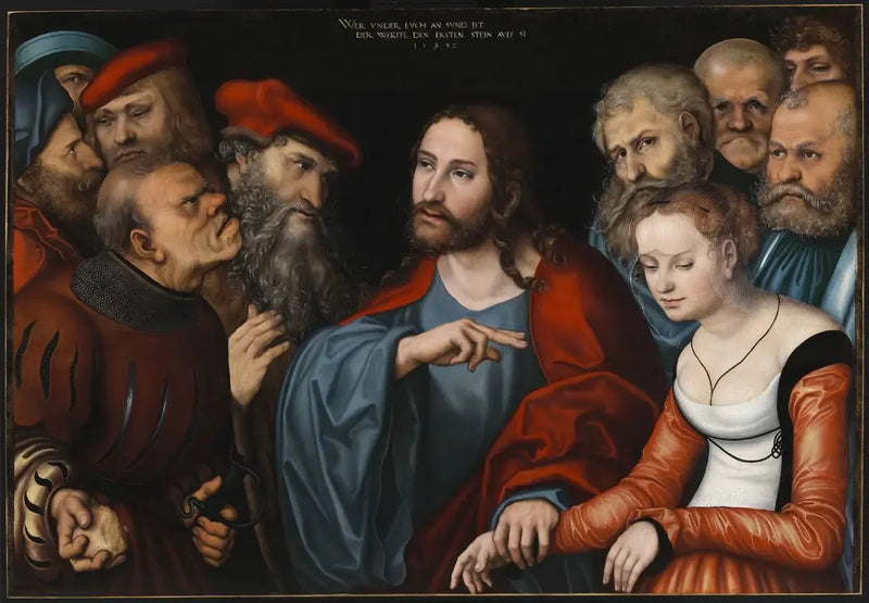 Kristus og den adulterende kvinnen. - Lucas Cranach den eldre