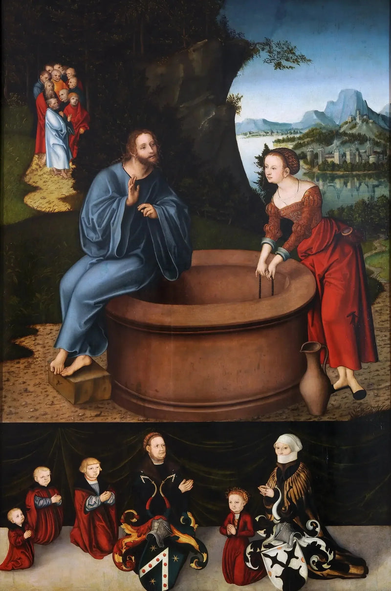 Kristus og den samaritanske kvinnen ved brønnen - Lucas Cranach den eldre