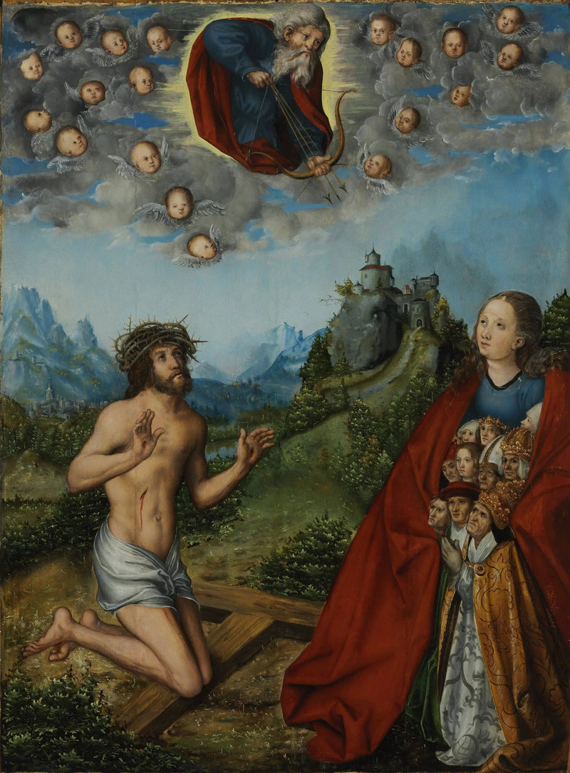 Kristus og Jomfruen som ber for menneskeheten foran Gud Faderen - Lucas Cranach den eldre