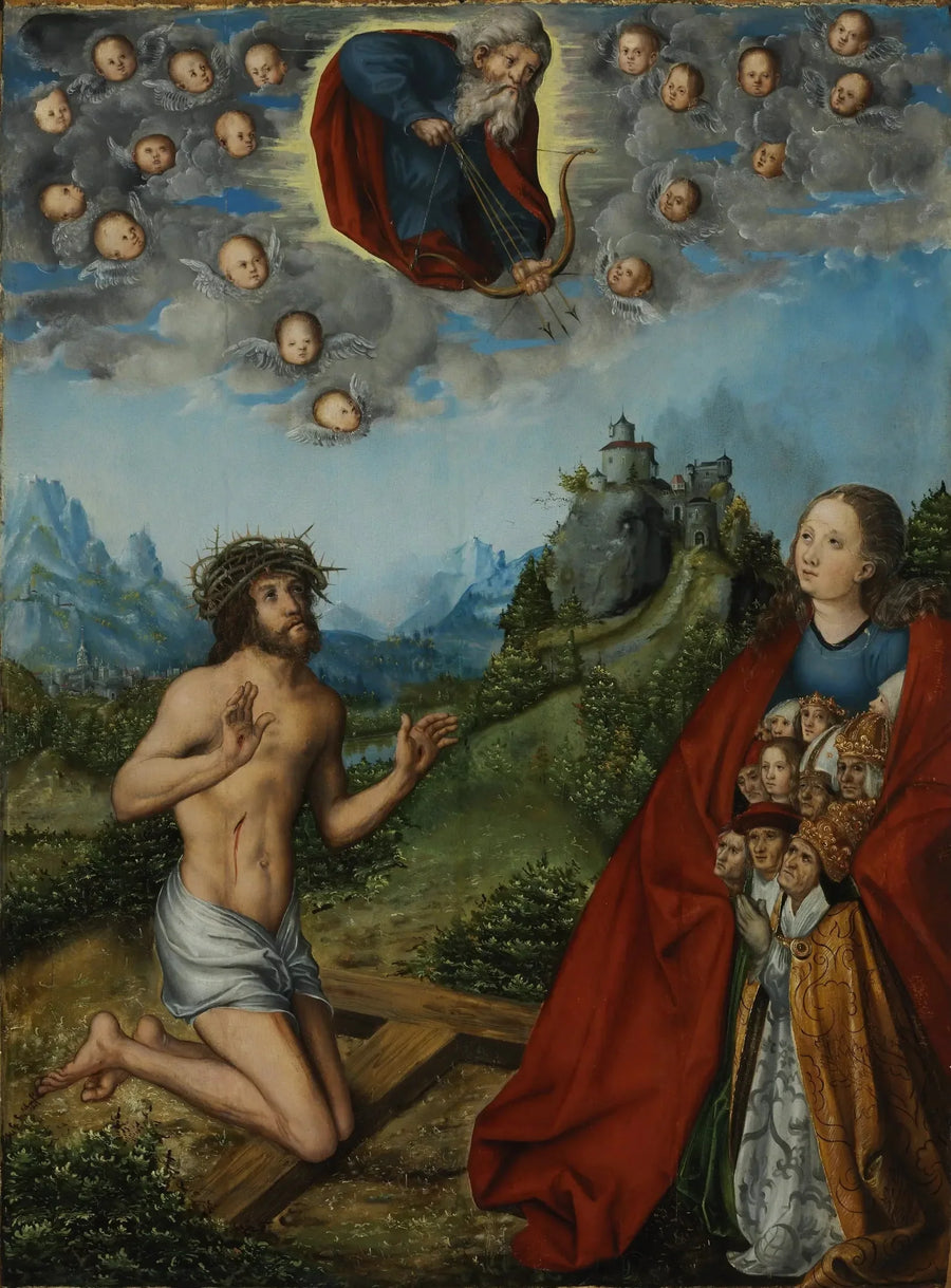Kristus og Jomfruen som ber for menneskeheten foran Gud Faderen - Lucas Cranach den eldre