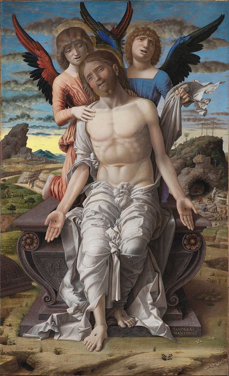 Kristus død støttet av to engler - Andrea Mantegna