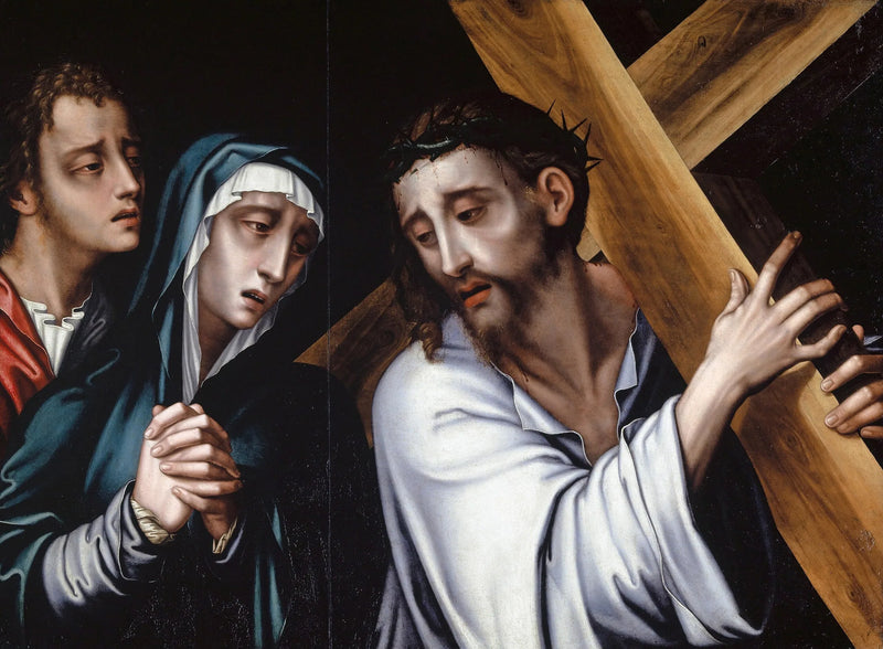Kristus som bærer korset med jomfruen og Johannes - Luis de Morales
