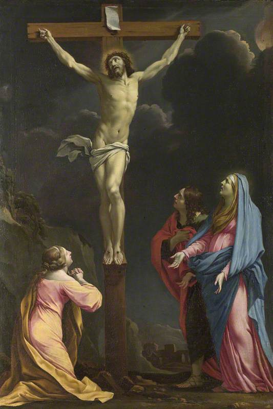 Kristus på korset omgitt av jomfruen og helgener - Eustache Le Sueur