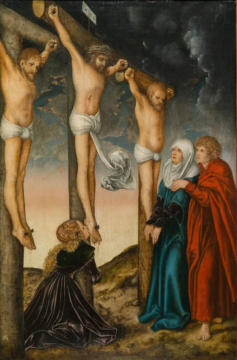 Kristus på korset mellom de to røverne - Lucas Cranach den eldre
