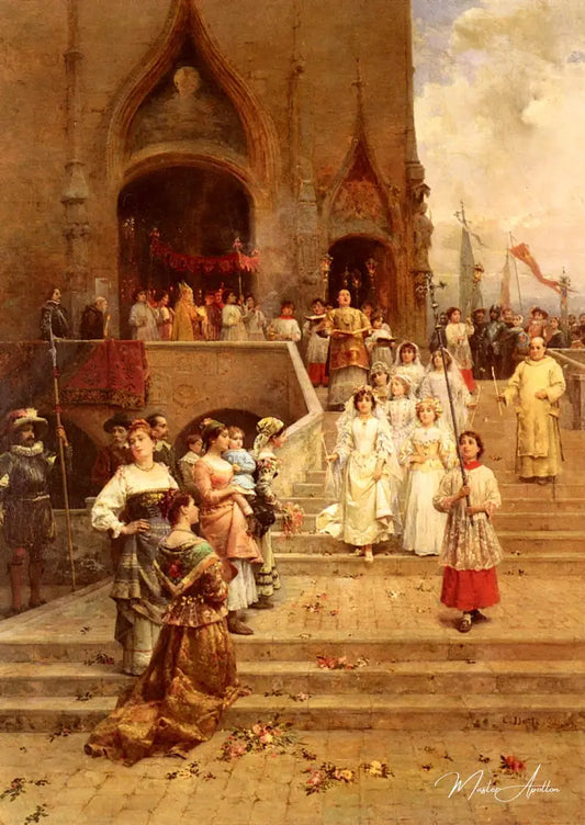 Le cortège de confirmation - Cesare-Auguste Detti Reproductions de tableaux à la peinture à l’huile