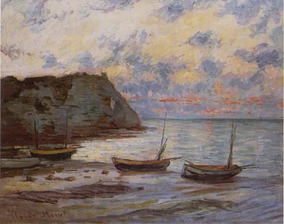 Le coucher du soleil à Etretat - Claude Monet image 1 reproduction de peinture à l’huile