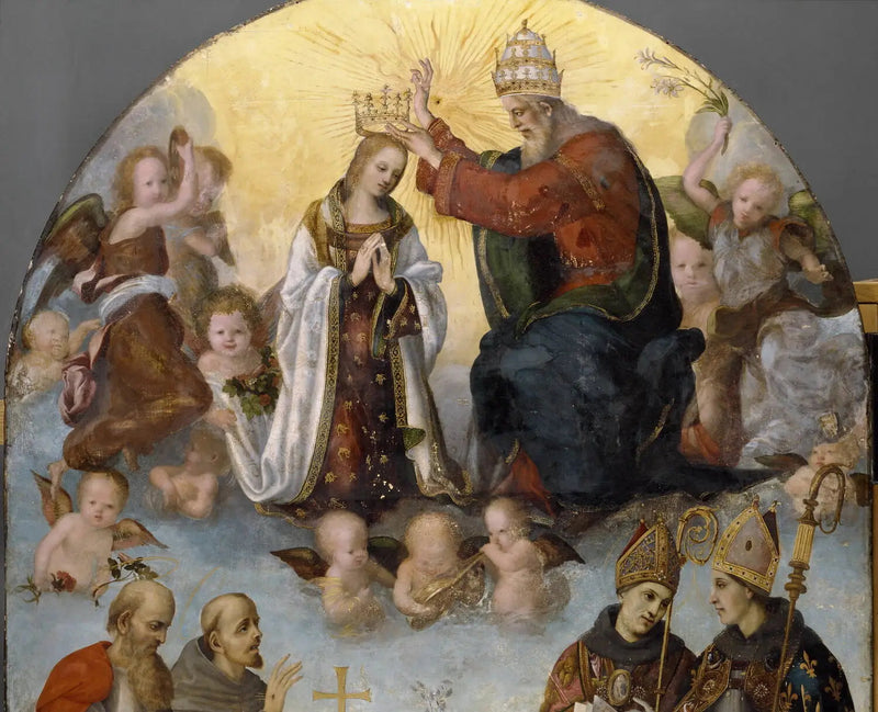Kroningen av Jomfru Maria med Saint Jerome, Saint Frans av Assisi, Saint Bonaventura og Saint Louis av Toulouse - Filippino Lippi