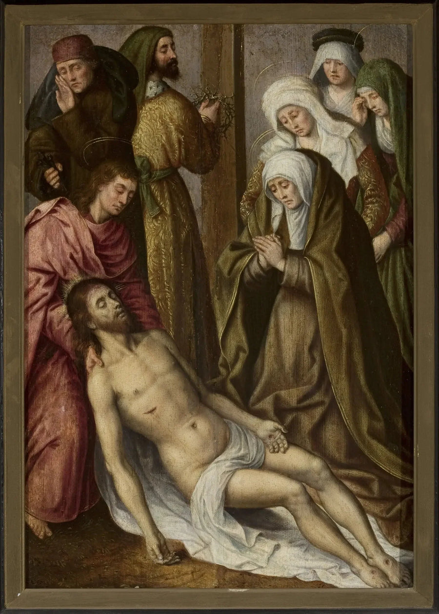 Korsfestelsen av Kristus (Matteus 27:59–61 ; Markus 15:46–47 ; Lukas 23:53–56 ; Johannes 19:38–42) - Hugo van der Goes
