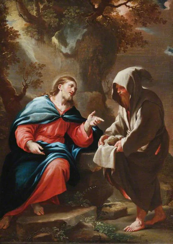 Den fristende djevelen utfordrer Kristus til å forvandle steiner til brød - Luca Giordano