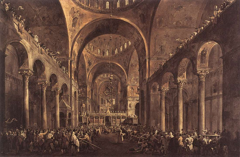 Dogen Alvise IV Mocenigo viser seg for folket i basilikaen San Marco 1763 - Francesco Guardi