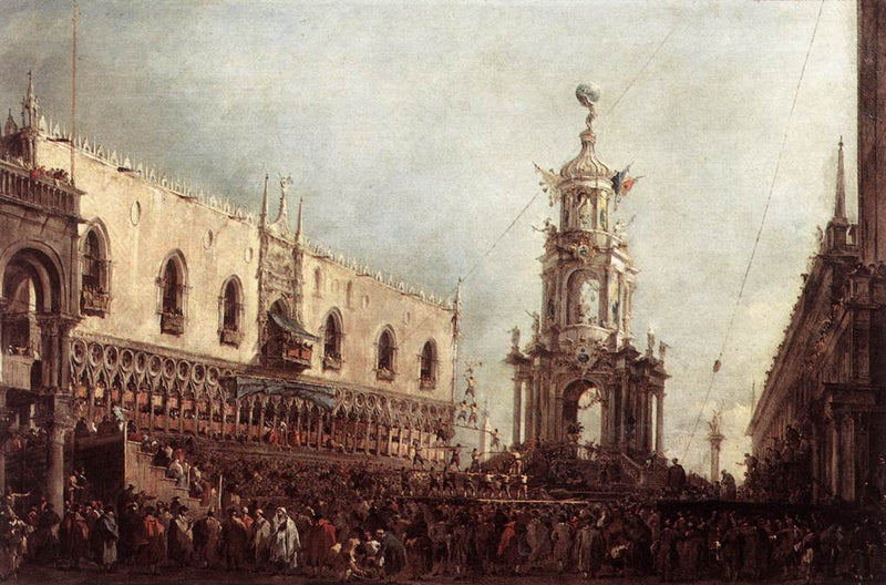 Venetosdogen deltar på Mardi Gras-festene på Piazzetta - Francesco Guardi
