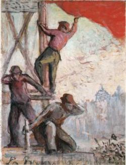 Det røde flagget eller fagforeningskampen - Maximilien Luce