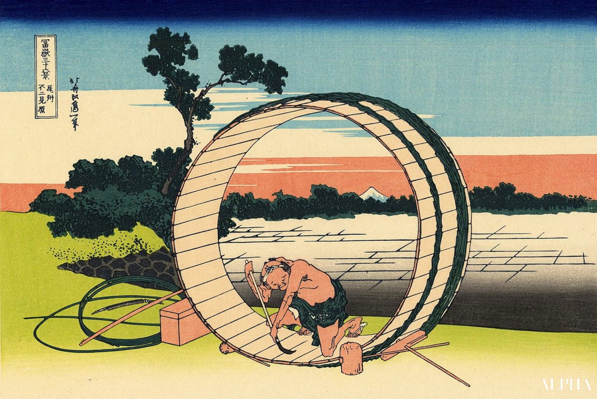 Fuji sett fra Owari-provinsen - Katsushika Hokusai - Høykvalitets reproduksjoner av malerier og bilder