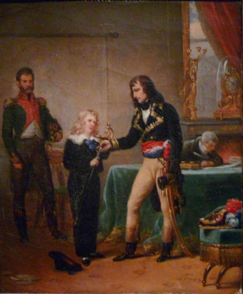 General Bonaparte overrekker den unge Eugène de Beauharnais sverdet til sin far - Charles de Steuben

Source:
Le général Bonaparte remettant au jeune Eugène de Beauharnais l'épée de son père - Charles de Steuben