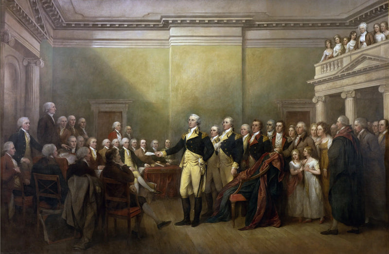 General George Washington trekker seg fra sin kommisjon - John Trumbull

Source:
Le général George Washington démissionne de sa commission - John Trumbull