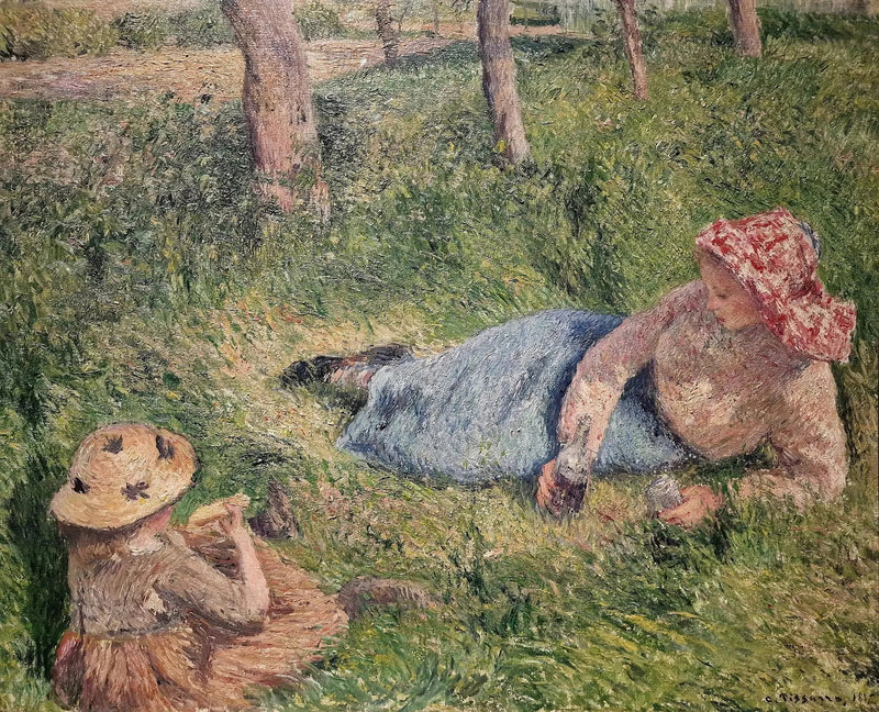 Ettermiddagsmat, barn og ung bonde i hvile - Camille Pissarro