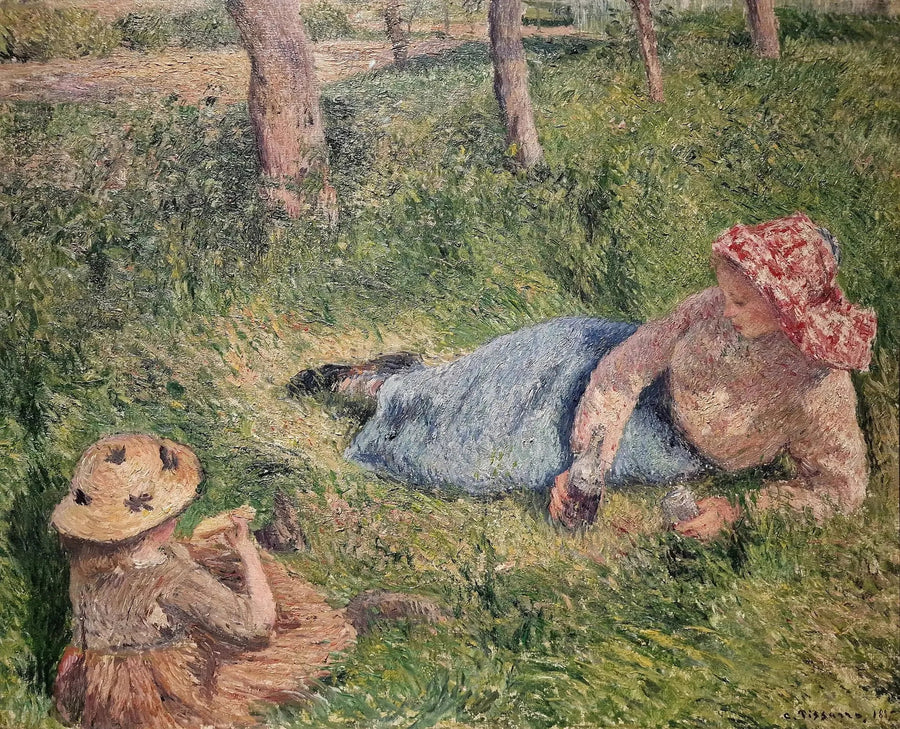 Ettermiddagsmat, barn og ung bonde i hvile - Camille Pissarro