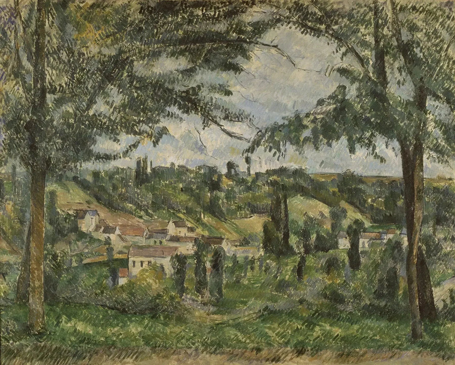Hameau des Pâtis i Pontoise, innrammet av trær - Paul Cézanne