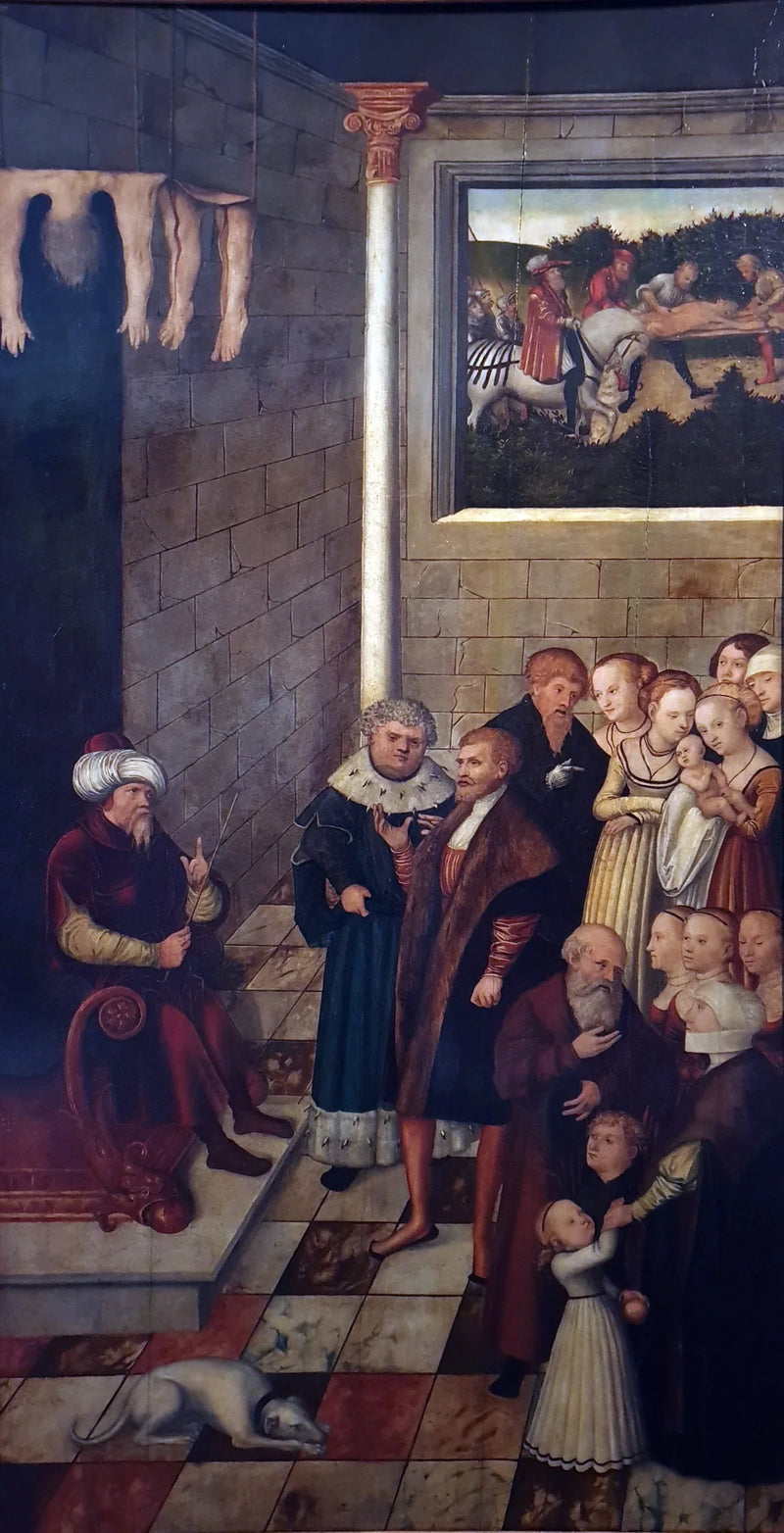Dommen av Kambyse (eksemplarpaneler av velger Joachim II) - Lucas Cranach den eldre