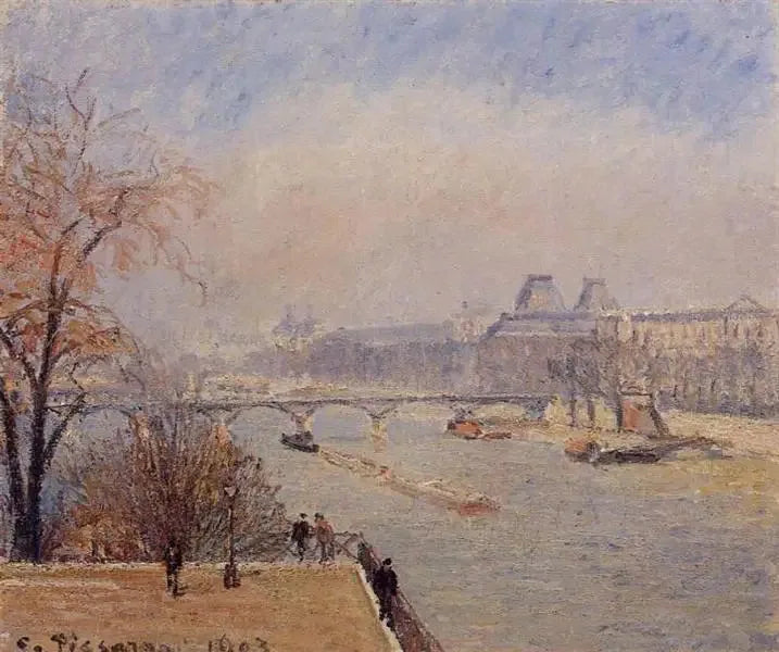 Louvre, morgen, mars-tåke - Camille Pissarro